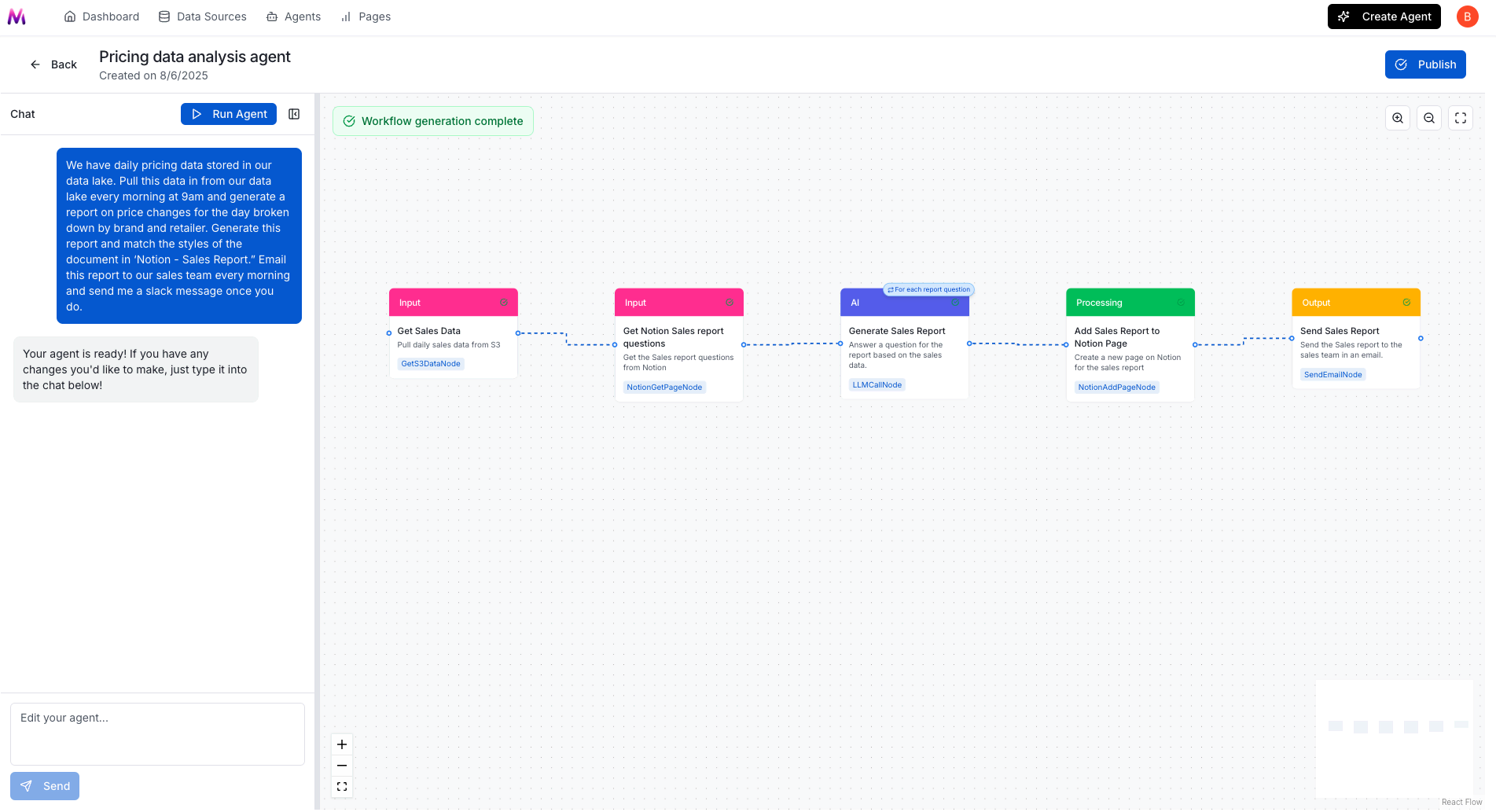 Step 2 — Mica automatically builds the agent, integrating with your tech stack